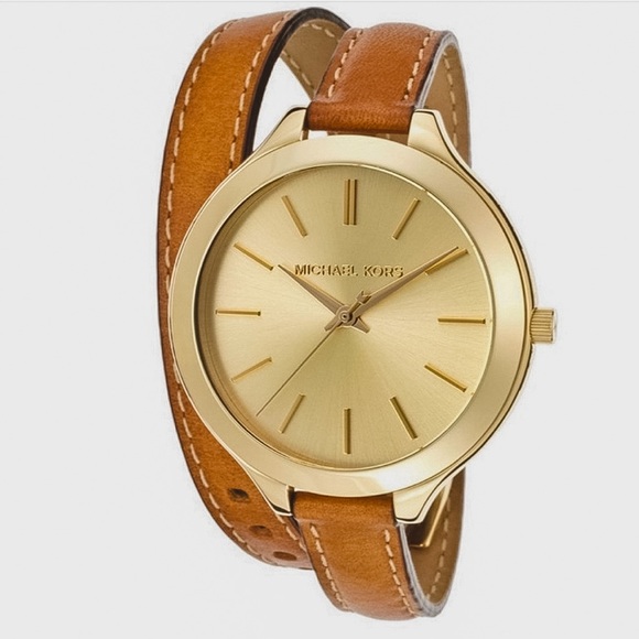Michael Kors Accessories - Michael Kors Runway Slim Double Wrap Leather Watch